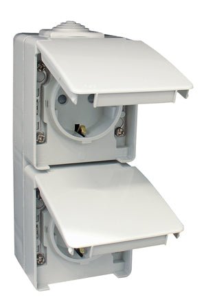 48860C - Tomada Dupla Schuko Vertical com Obturador - Boutique das Lâmpadas