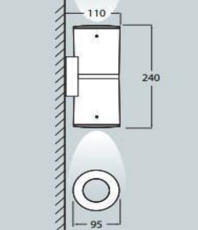 Aplique de Parede FRANCA 90 2L IP55 – Preto / Cinza / Branco