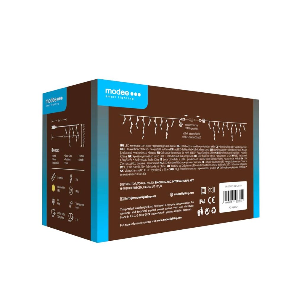 Cortina de Luzes LED de Natal Modee com Adaptador C2019 Expansível (100 LED/2m/70cm Altura)