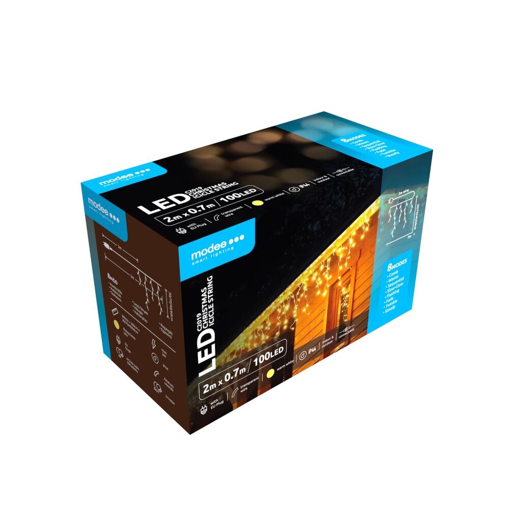 Cortina de Luzes LED de Natal Modee com Adaptador C2019 Expansível (100 LED/2m/70cm Altura)