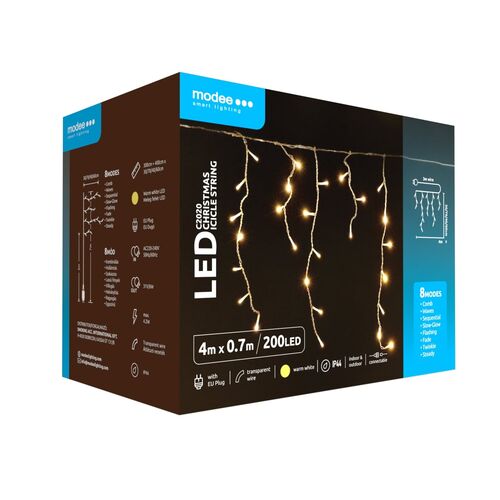 Cortina de Luzes LED de Natal Modee com Adaptador C2020 Expansível (100 LED/4m/70cm Altura)