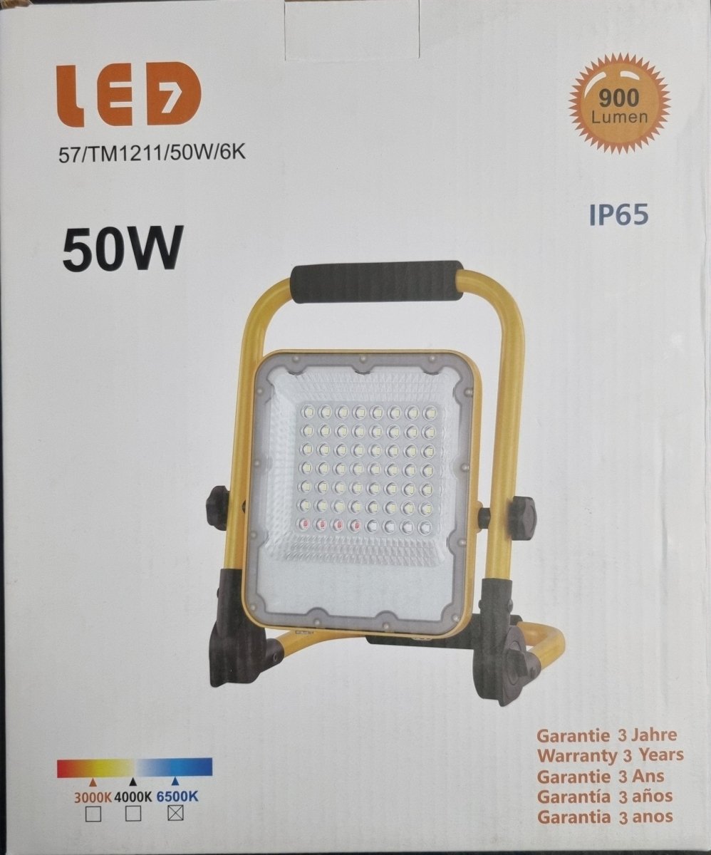 Projetor LED 50W Portátil e Recarregável 6500K - Boutique das Lâmpadas